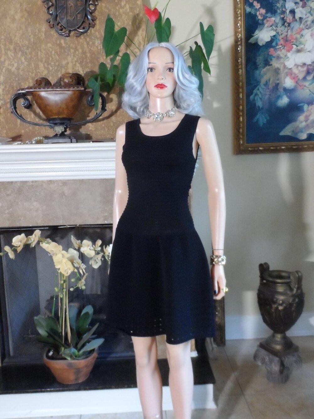New Maje Amelia Black Ribbed Knit Open Back Fit & Flare Dress Size Small